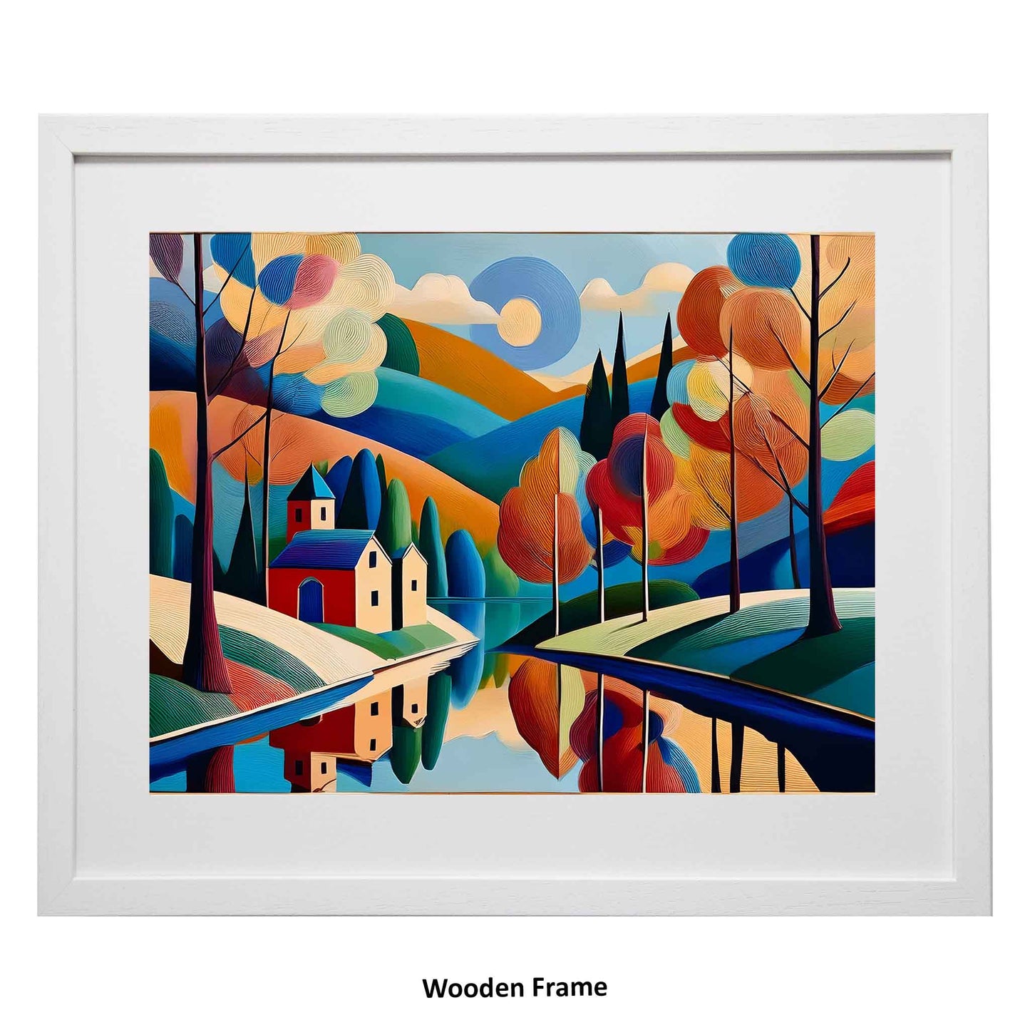 Maeve, Framed abstract landscape painting with colorful trees and houses from Ximago