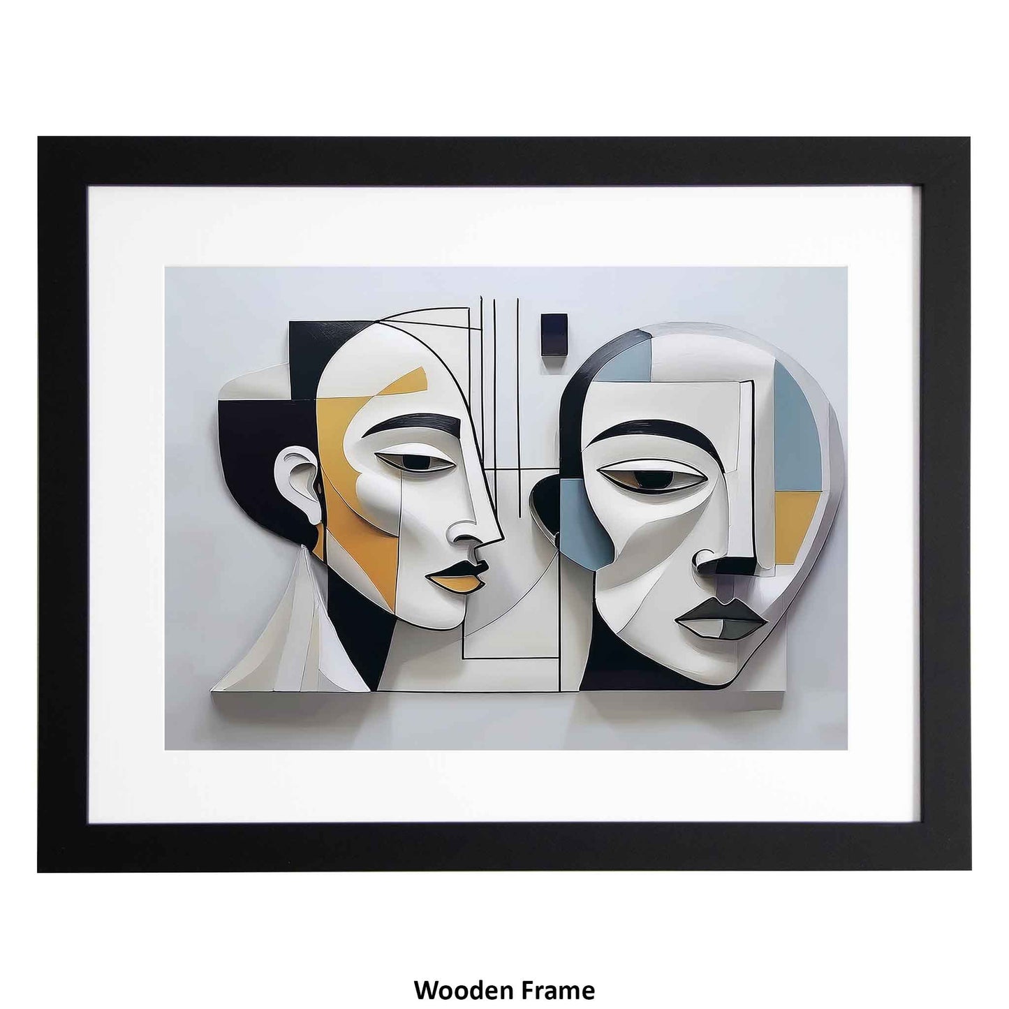 Lida - cubist style pair of faces, a framed modern art print from the Ximago store