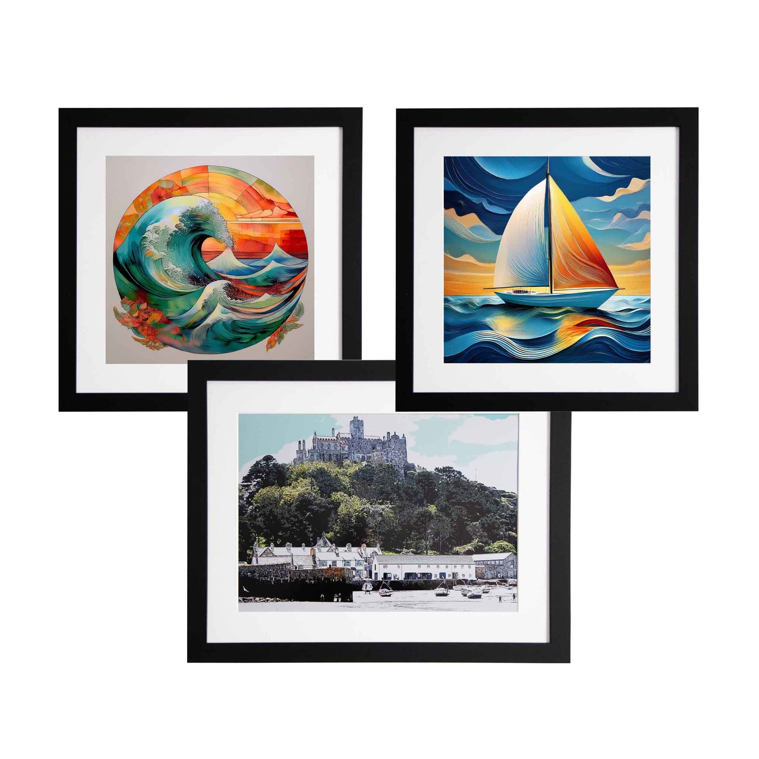 A mixture of original, framed coastal and sea art prints