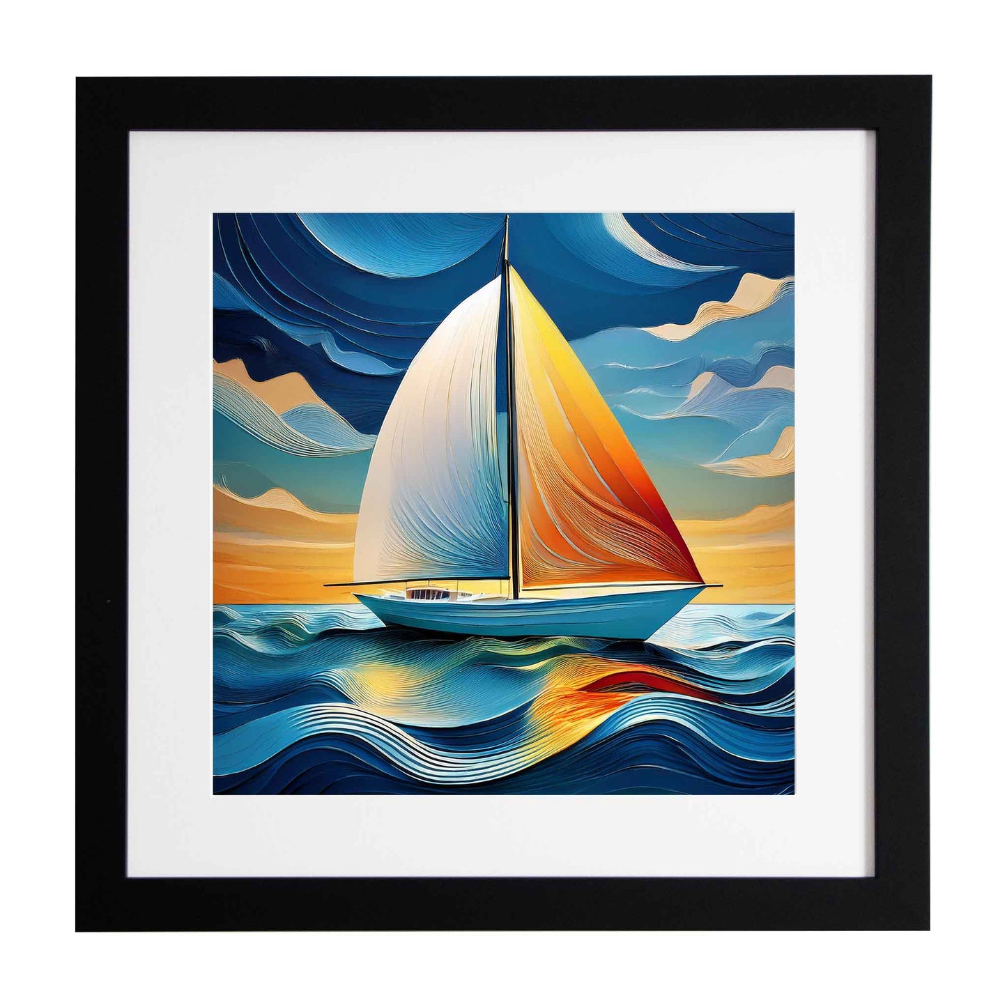 Boat sailing on the sea, a framed modern art print from the Ximago store