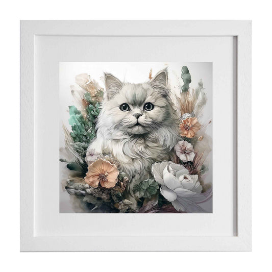 Persian in flowers, framed animal print of a persian cat from Ximago