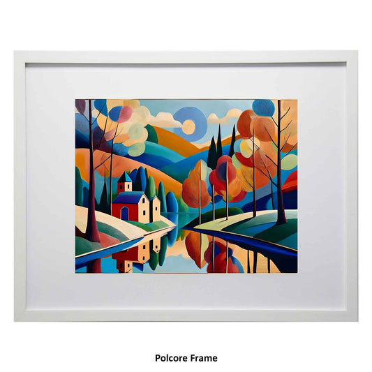 Maeve, Framed abstract landscape painting with colorful trees and houses from Ximago