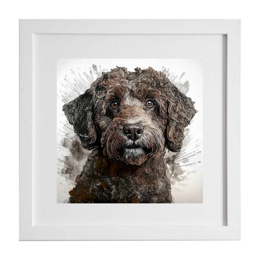 Doodle, Framed art print in a modern style of a Labradoodle dog from Ximago.