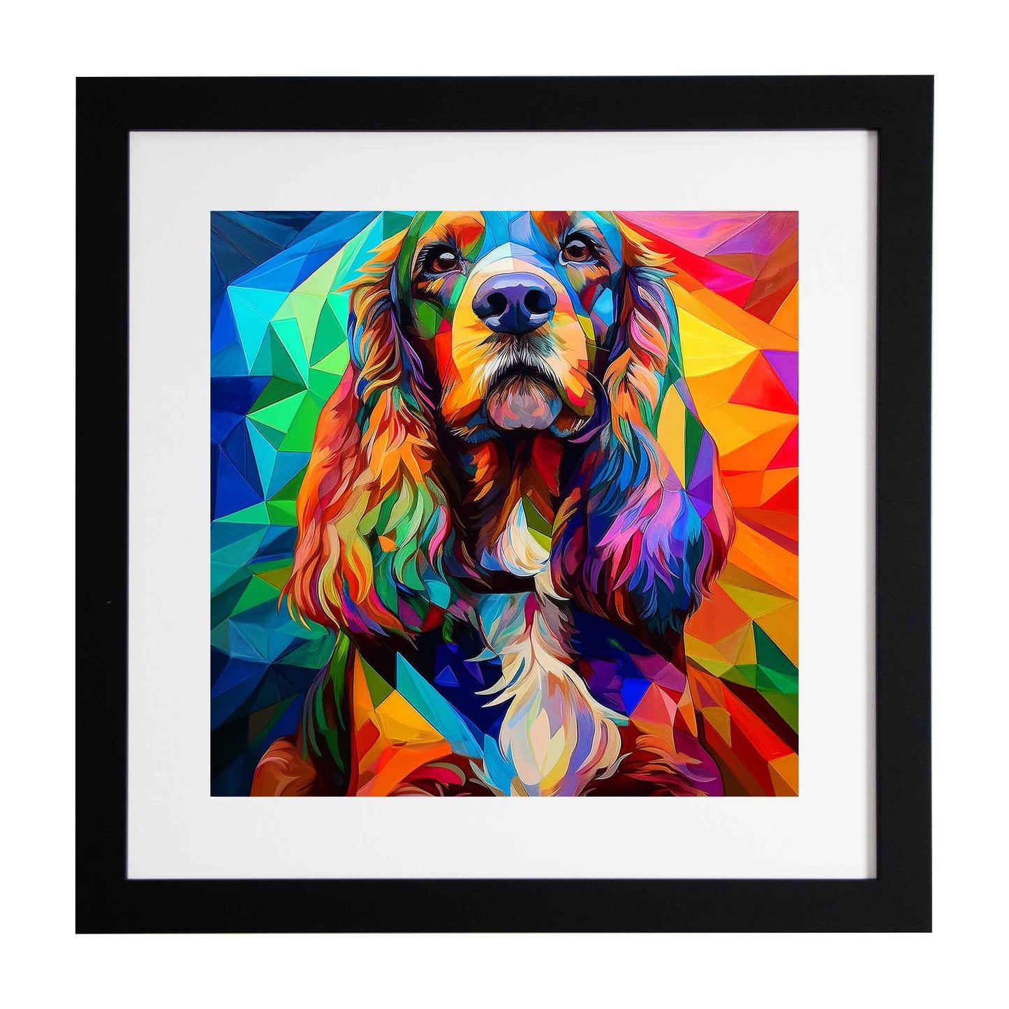 Framed colorful abstract painting of a cocker spaniel from the Ximago store