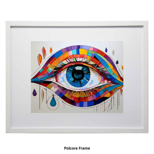 Lexis - modern art print of an eye, using multiple colours, a framed modern art print from the Ximago store