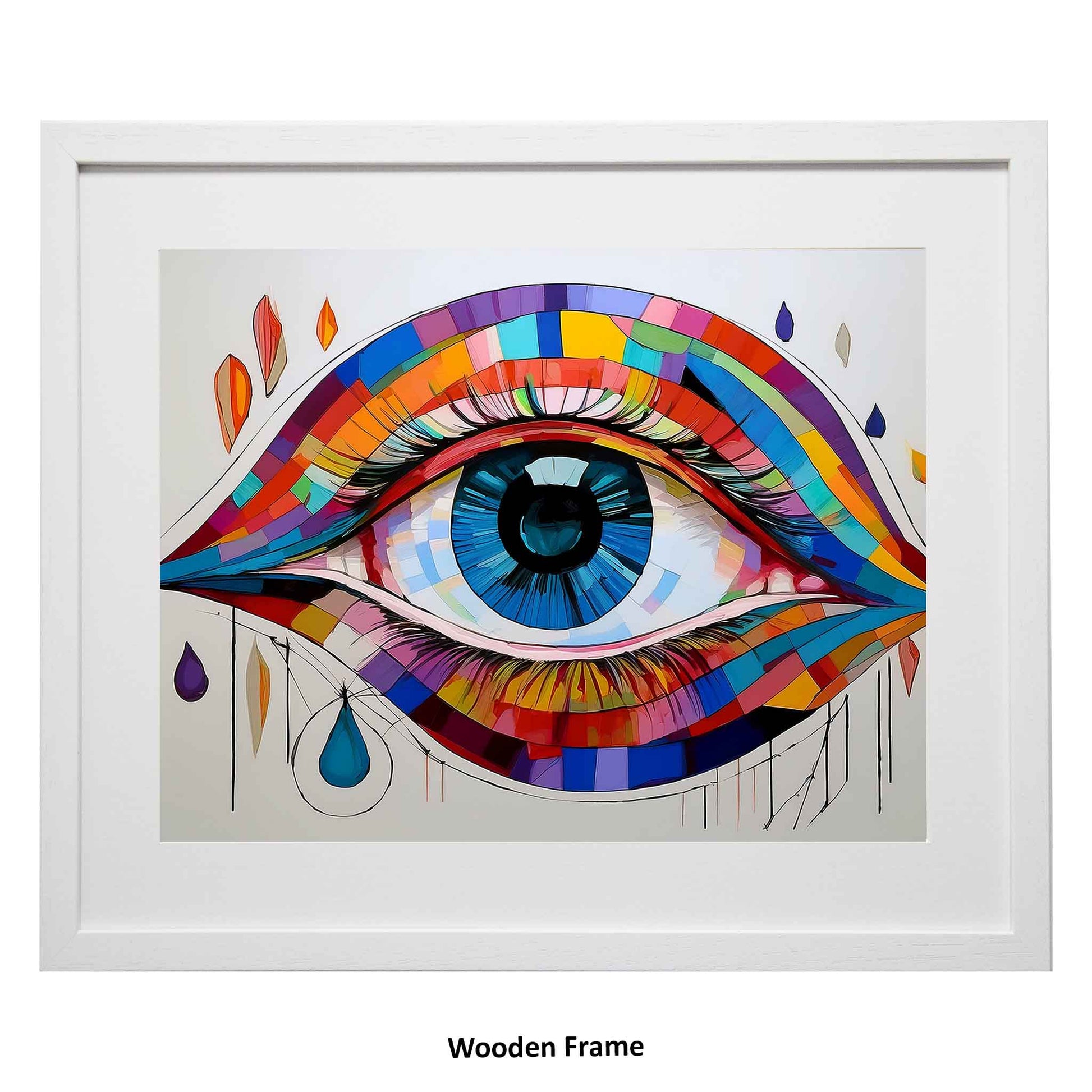 Lexis - modern art print of an eye, using multiple colours, a framed modern art print from the Ximago store