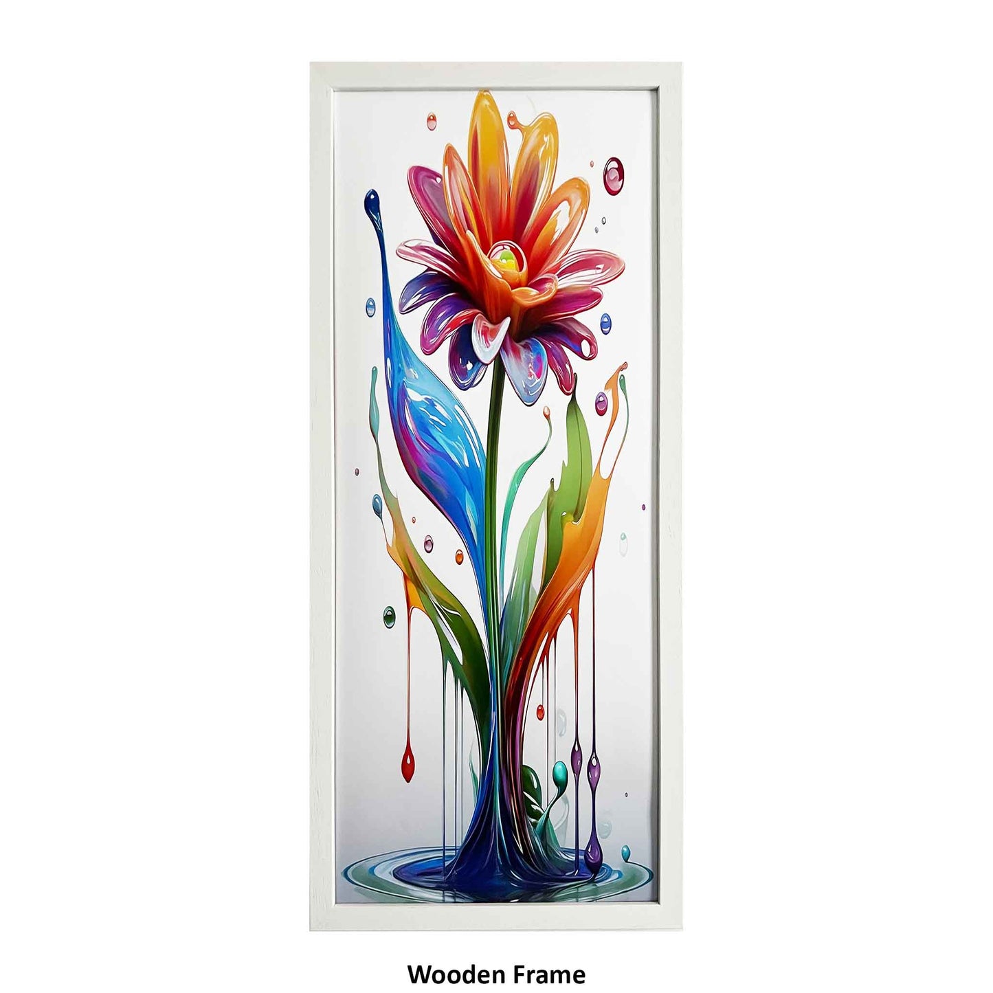 Colorful abstract flower design on a white background with a wooden frame by Ximago.