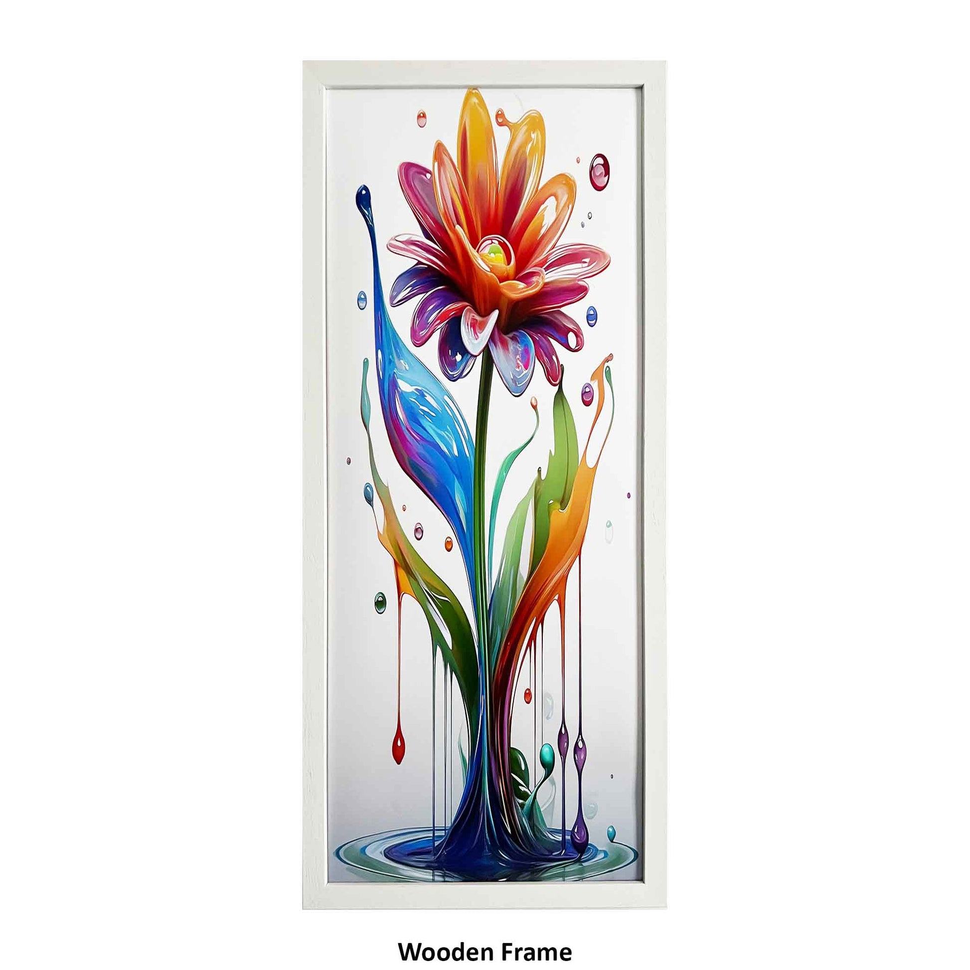Colorful abstract flower design on a white background with a wooden frame by Ximago.