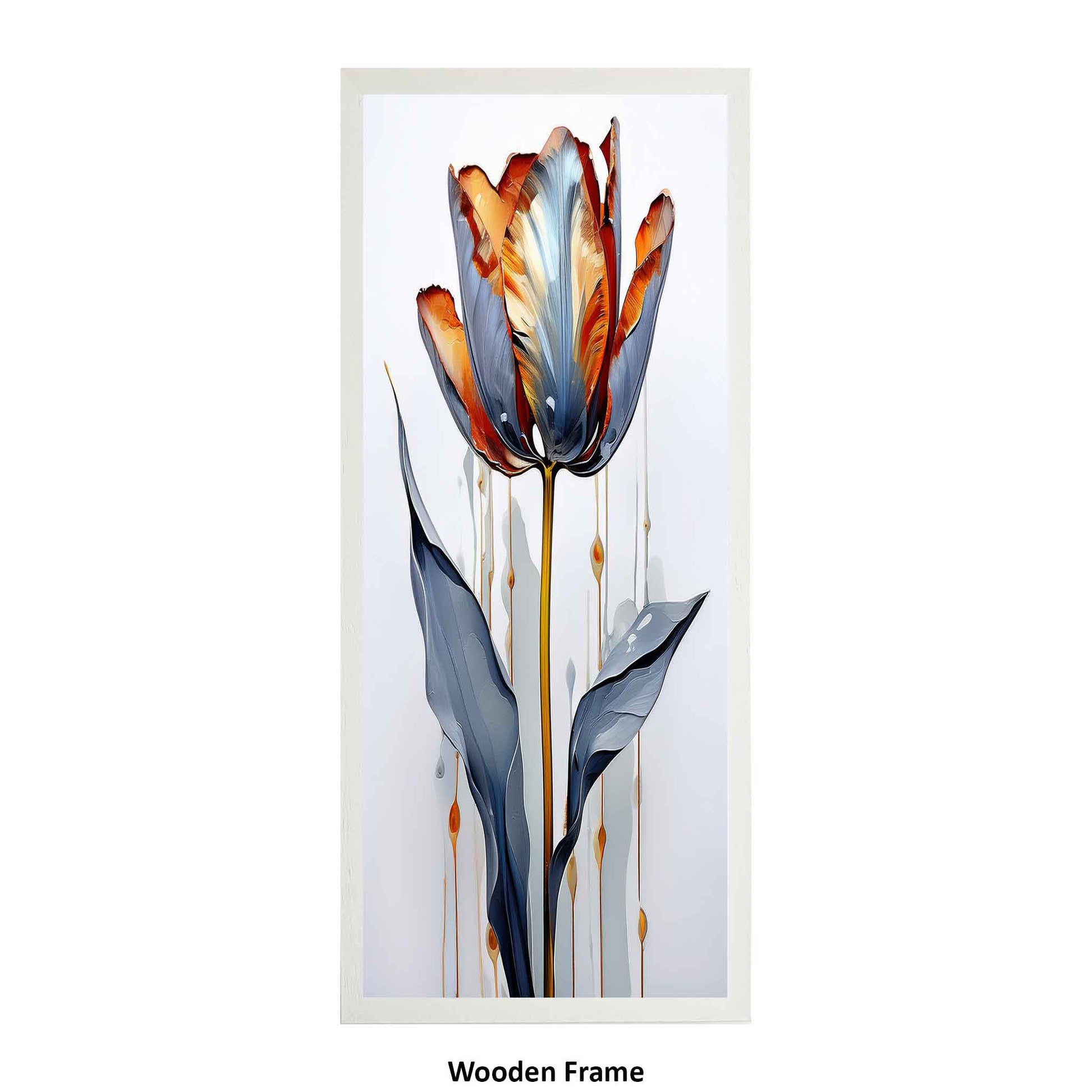 Decorative wall art of a tulip with a wooden frame on a white background from ximago.