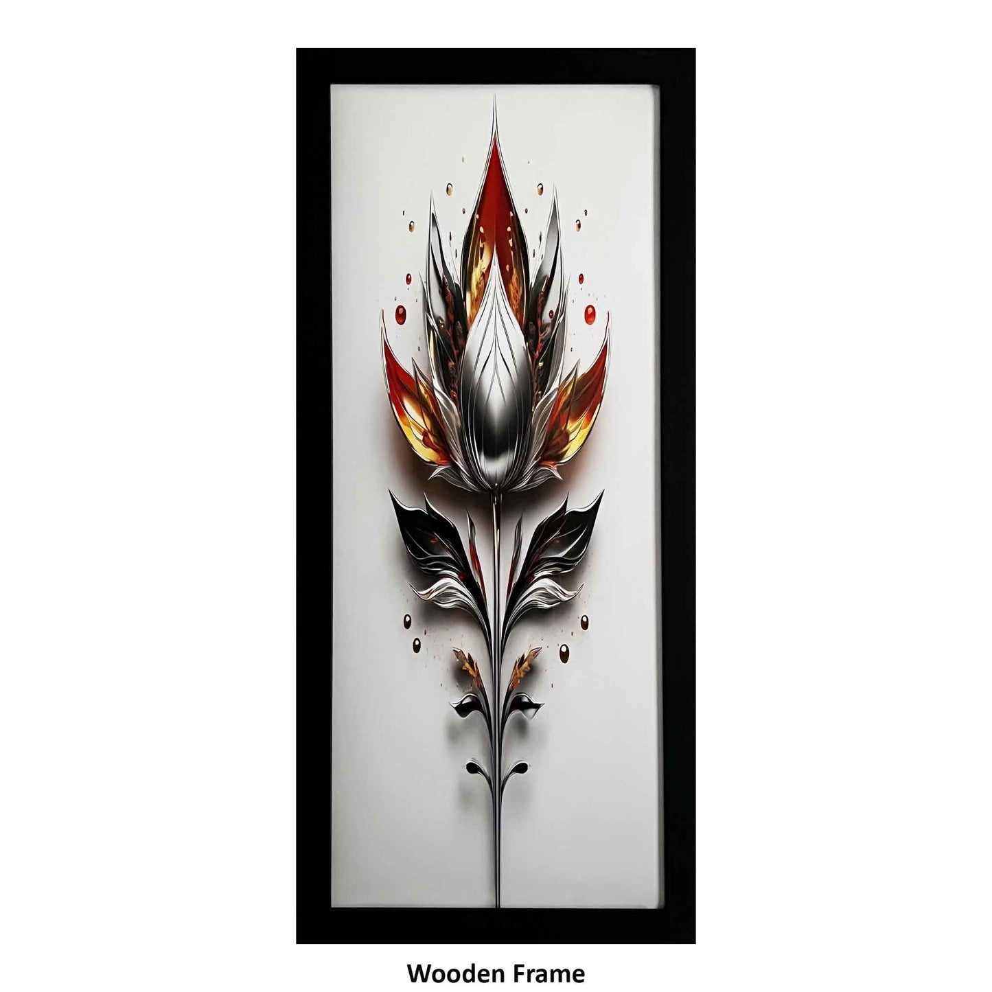 Decorative wall art with a colorful flower design in a black frame on a grey background from Ximago.