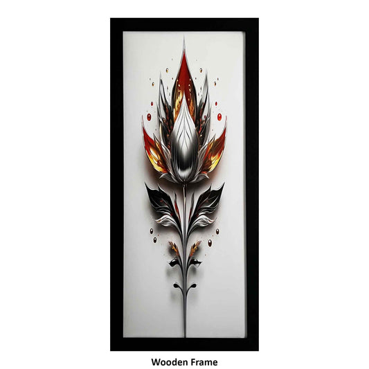 Decorative wall art with a colorful flower design in a black frame on a grey background from Ximago.