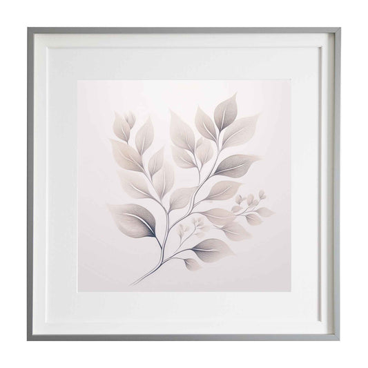 Zinnia - Neutral coloured leaves and branch, a framed modern art print from the Ximago store