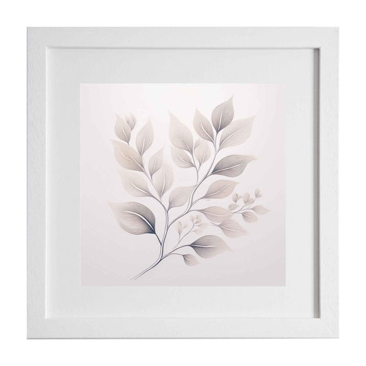 Zinnia,, neutral coloured branch and leaves, a stylish art print form Ximago