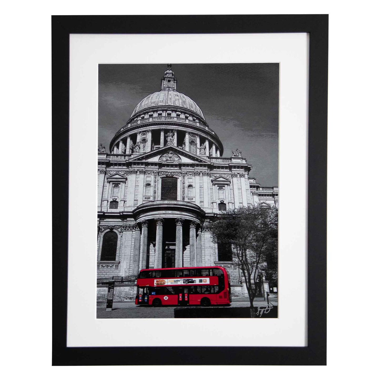 Red Bus and St. Pauls - London, a framed modern art print from the Ximago store