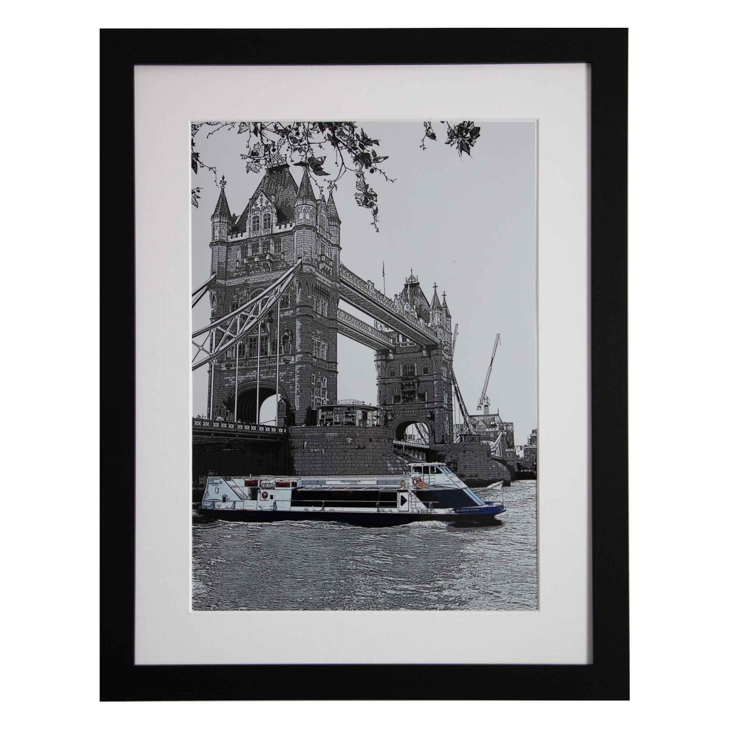 Tower Bridge & Boat - London, a framed modern art print from the Ximago store