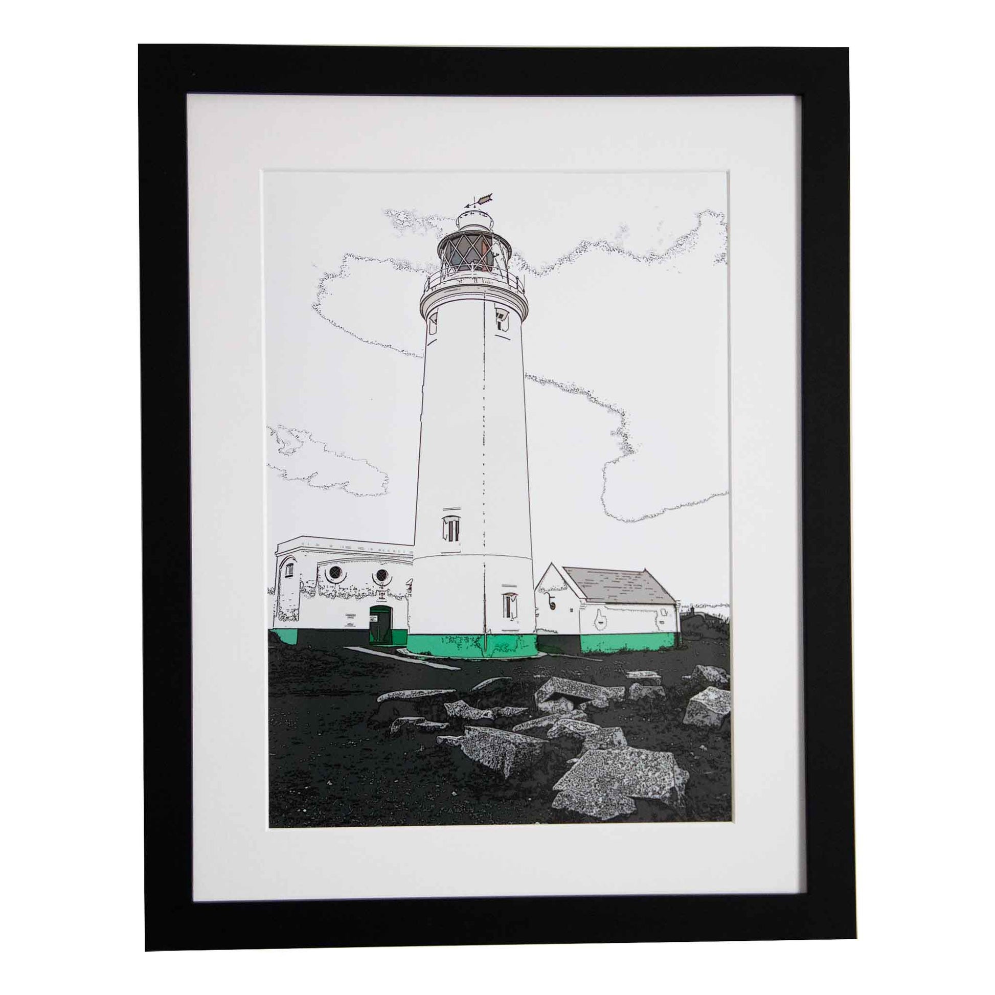 Hurst Point Lighthouse - UK, a framed modern art print from the Ximago store
