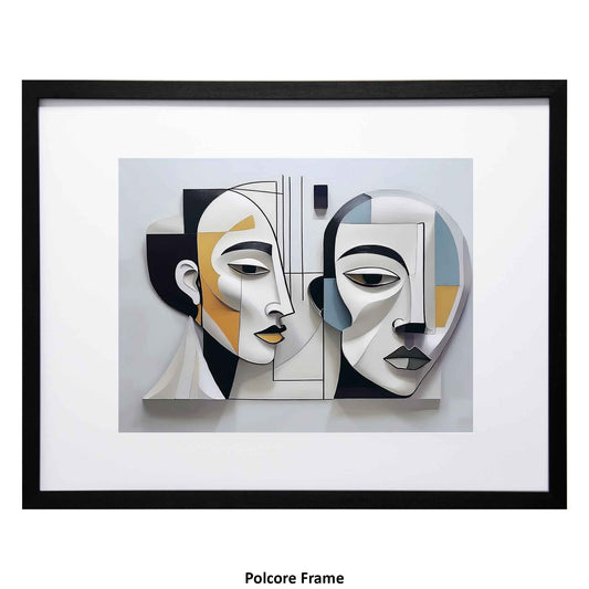 Lida - cubist style pair of faces, a framed modern art print from the Ximago store