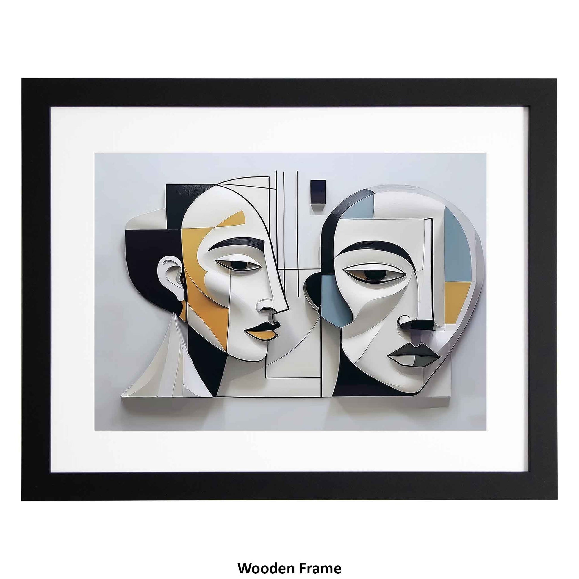 Lida - cubist style pair of faces, a framed modern art print from the Ximago store
