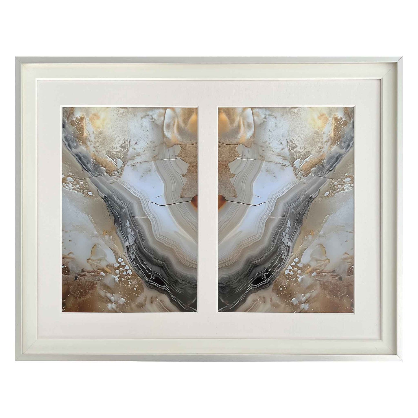 Ethna, A framed pair of prints in subtle colours of grey, brown, cream and orange, produced by Ximago.