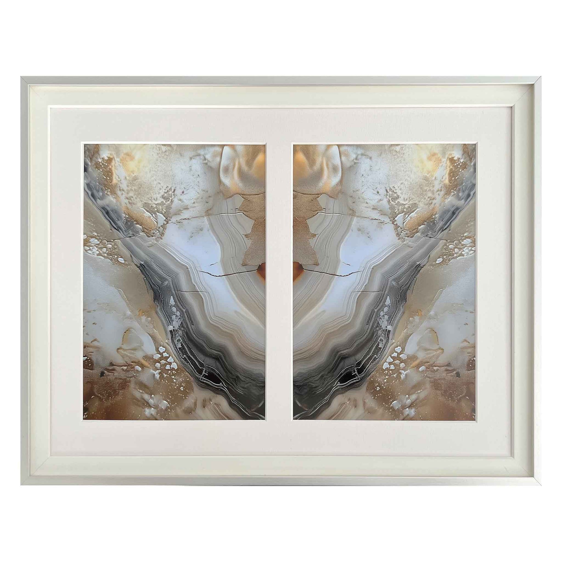 Ethna, A framed pair of prints in subtle colours of grey, brown, cream and orange, produced by Ximago.