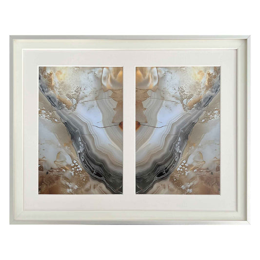 Ethna, A framed pair of prints in subtle colours of grey, brown, cream and orange, produced by Ximago.