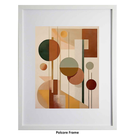 Framed abstract art print with geometric shapes on a beige background from Ximago