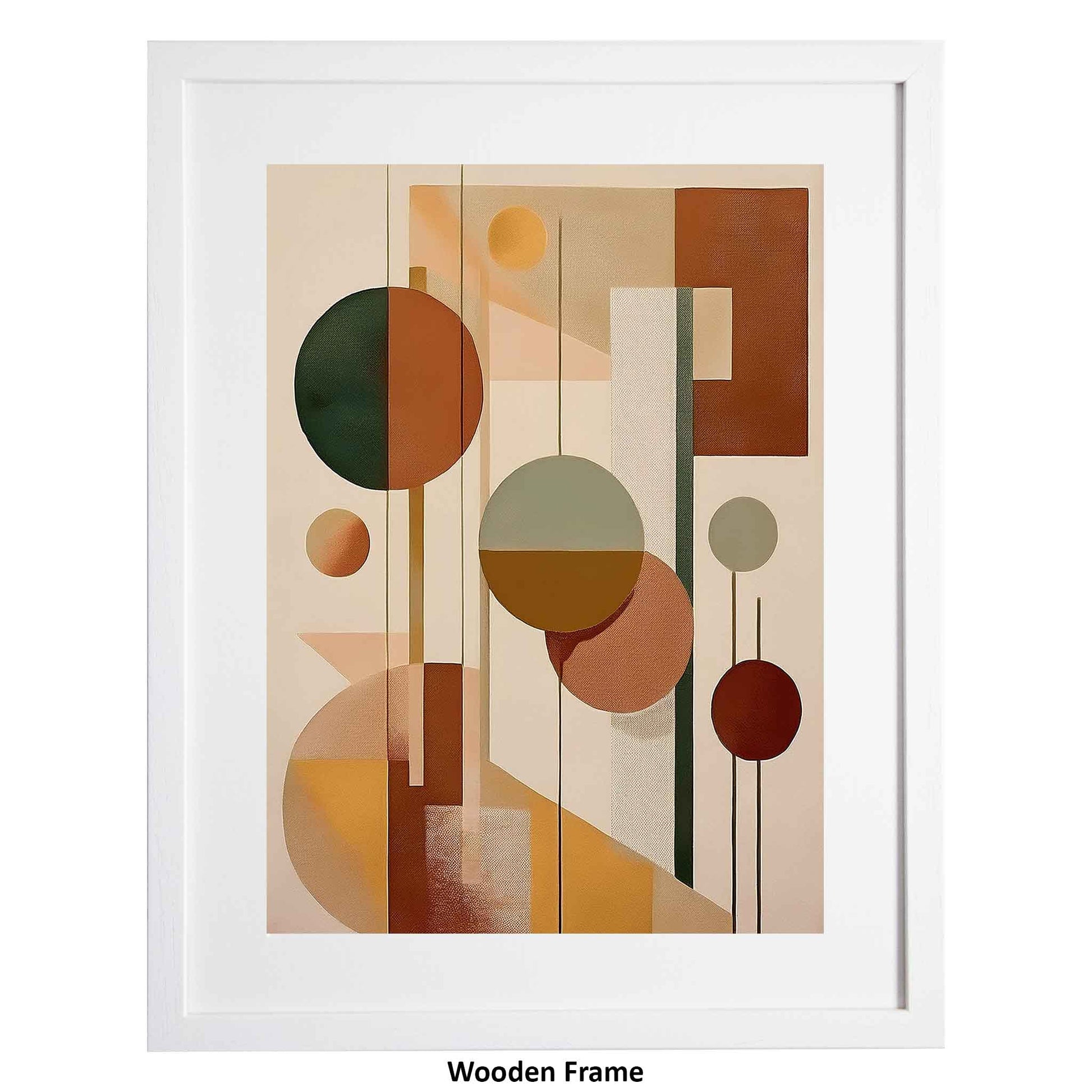 Framed abstract art print with geometric shapes on a beige background from Ximago