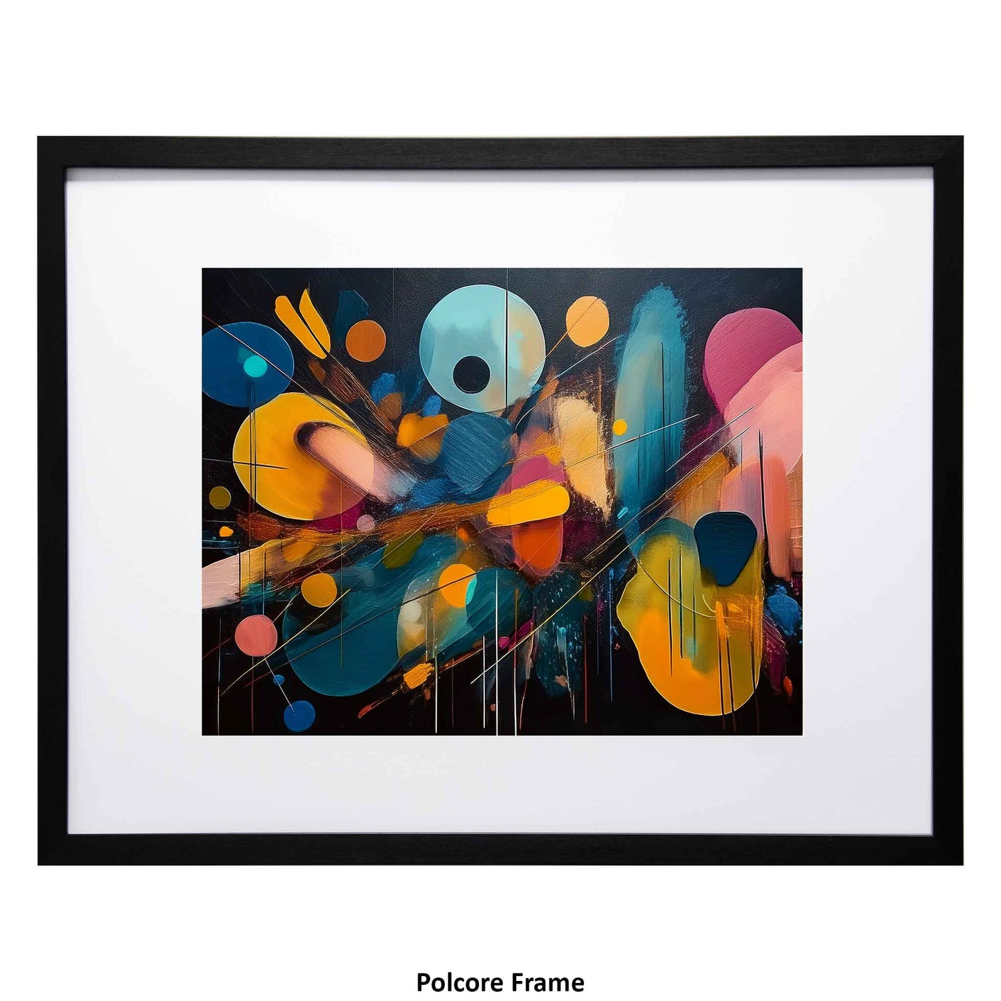 Modern abstract framed art print in multi colours from the Ximago store.