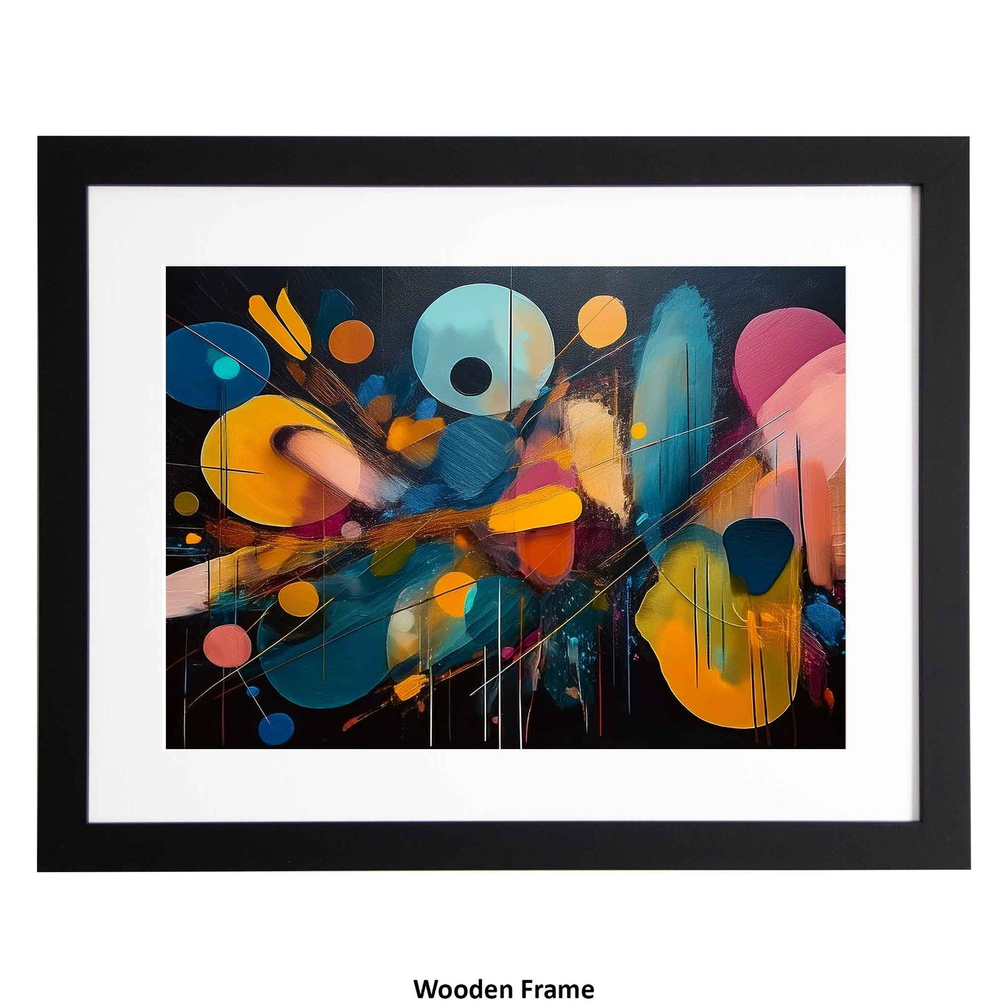 Modern abstract framed art print in multi colours from the Ximago store.