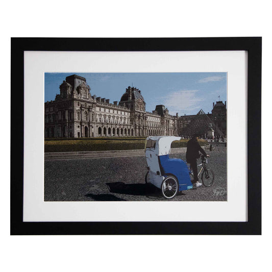Taxi Bike at the Louvre - Paris, a framed modern art print from the Ximago store