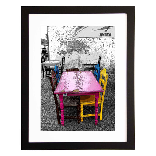  Tavira cafe scene, a framed modern art print from the Ximago store