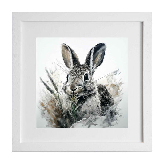 Rabbit Alert, subtle colours used to create a simple amd creative modern image of a rabbit