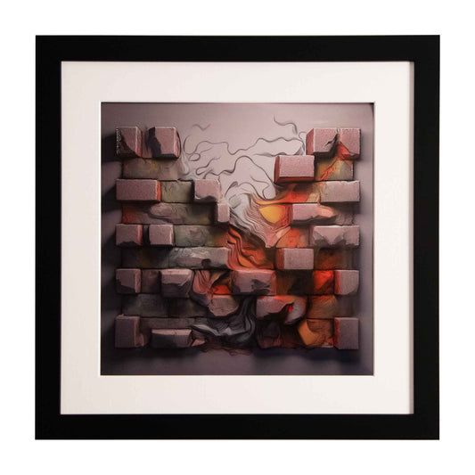 Abstract vision of bricks in lava, a framed modern art print from the Ximago store