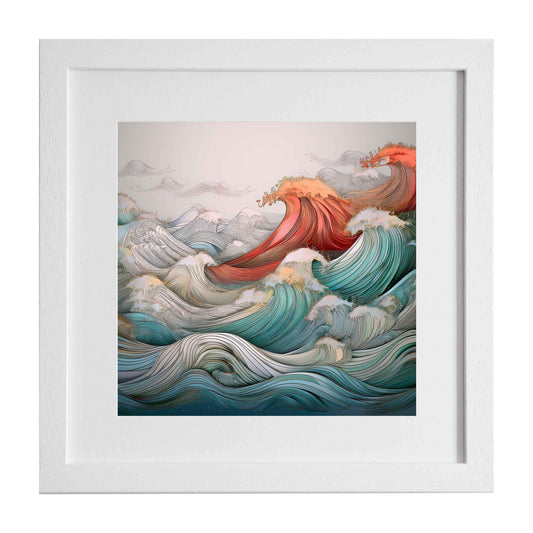 Crowded surf, modern art print of a busy ocean sea, by ximago