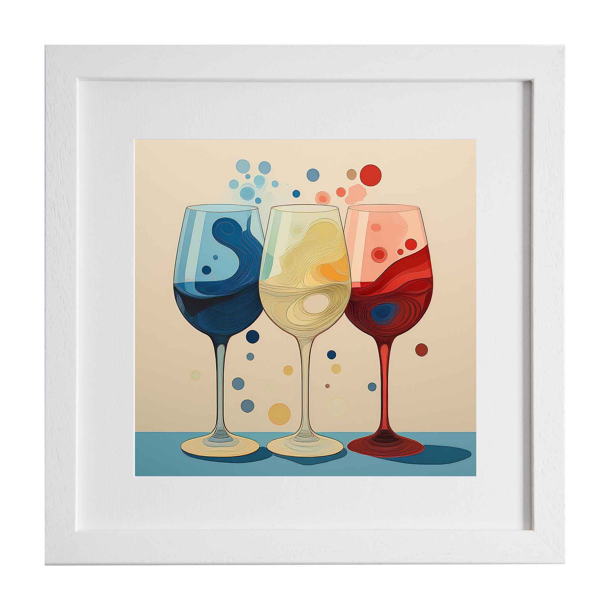 Time to share, bubbly drinks in wine glasses, modern art print form Ximago