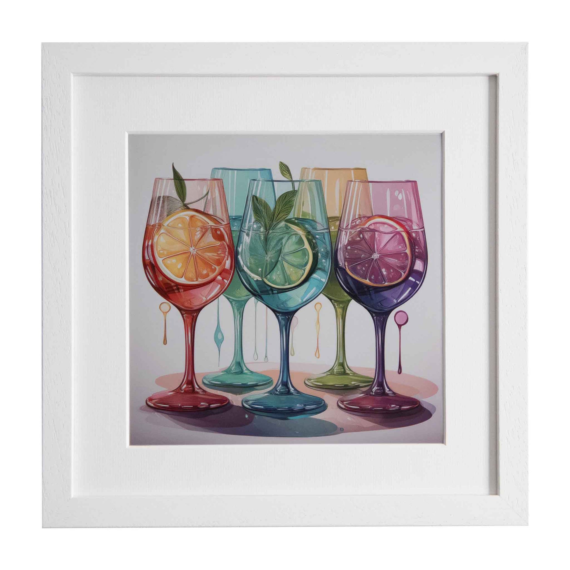 Drinks in a set of 5 glasses, a framed modern art print from the Ximago store