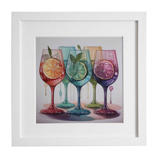 Drinks in a set of 5 glasses, a framed modern art print from the Ximago store